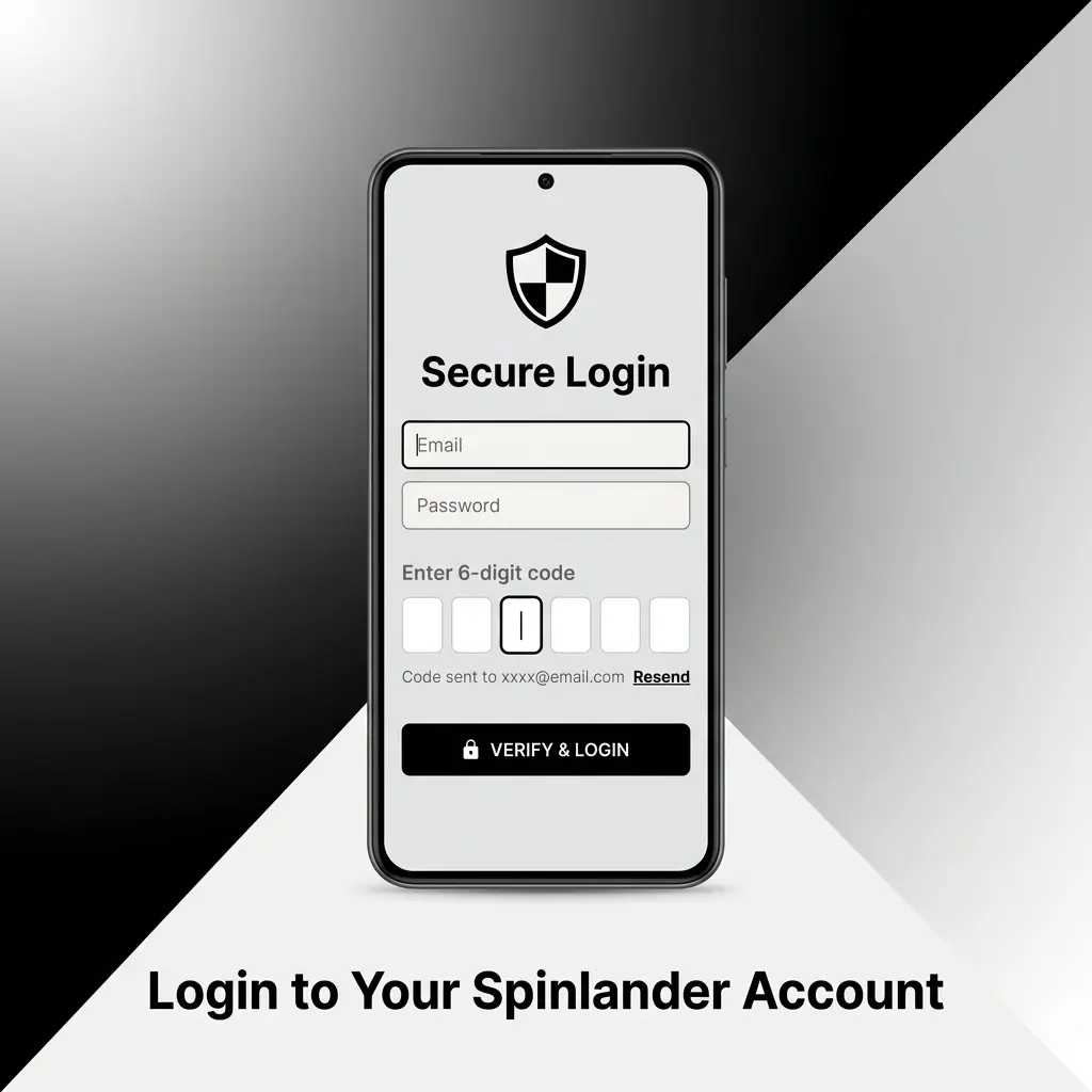 Spinlander casino account login page showing sign-in form with email, password fields, and two-factor authentication option