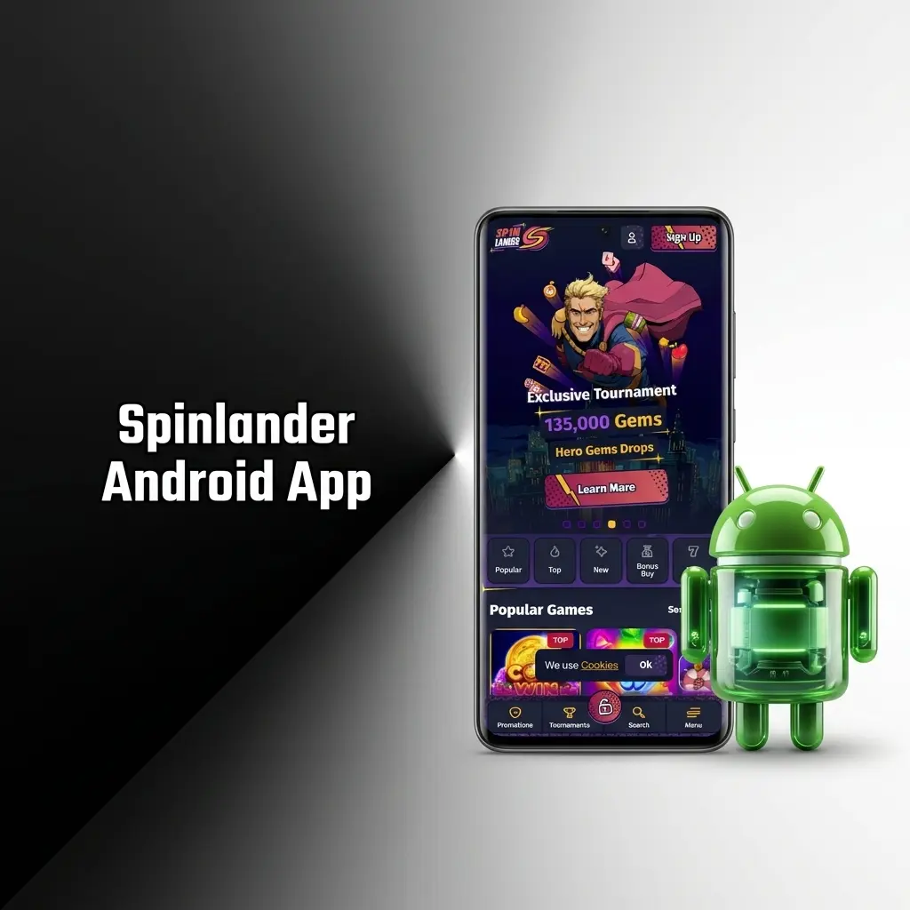 Spinlander Android app interface showing mobile betting and casino games on an Android device
