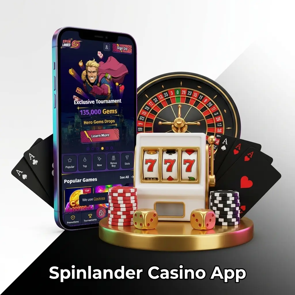 Spinlander casino app featuring 3000+ slots, live dealer, blackjack, roulette, and jackpot games for Canadian players