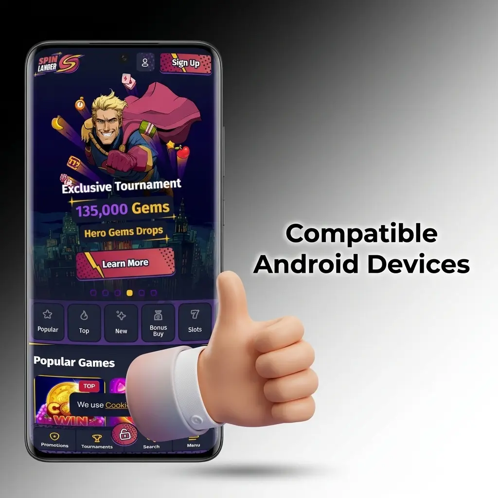 List of compatible Android devices for the Spinlander app in Canada including Samsung, Google Pixel, OnePlus, and more