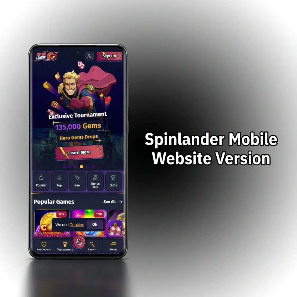 Spinlander mobile website on smartphone browser showing casino games and sports betting with no app download required