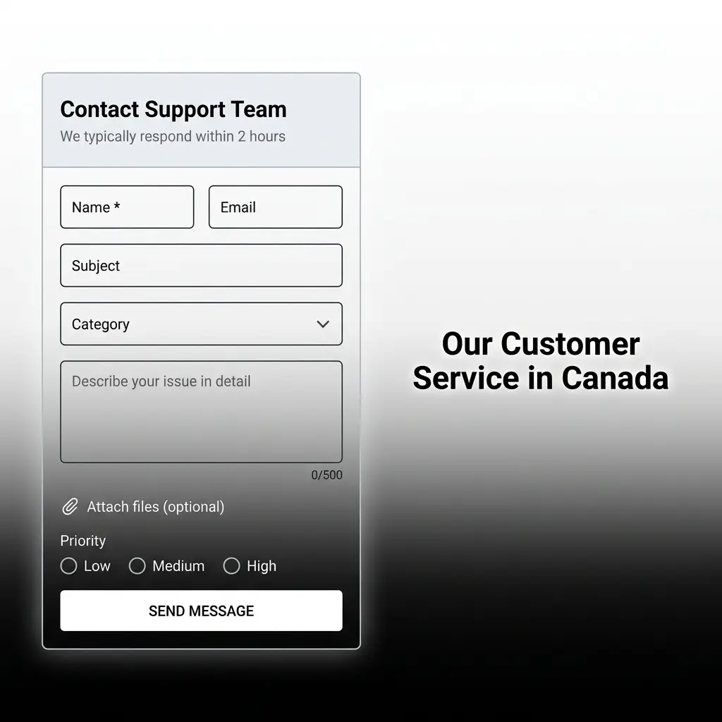 Spinlander Canada customer support options showing live chat and email contact methods available 24/7