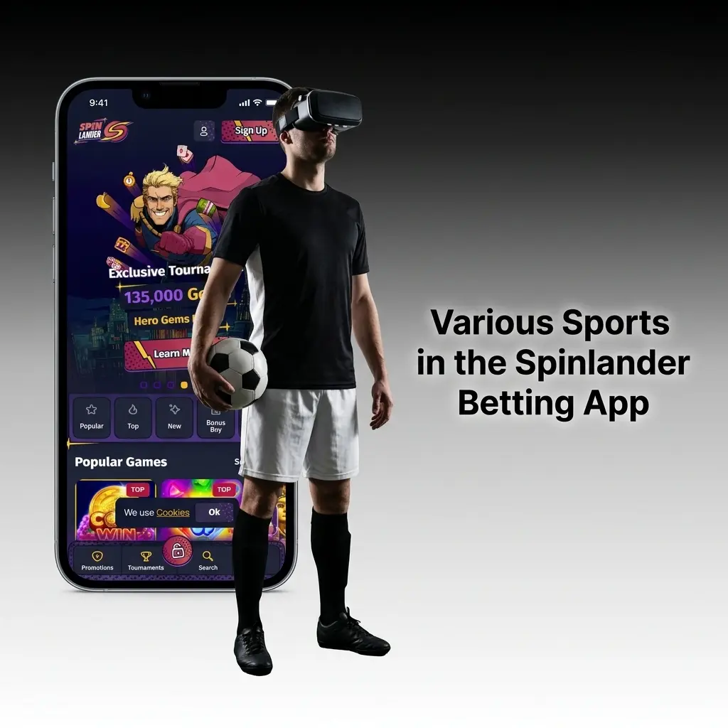 Spinlander betting app sports menu showing hockey, football, basketball, soccer, tennis, MMA, eSports and more for Canadian bettors
